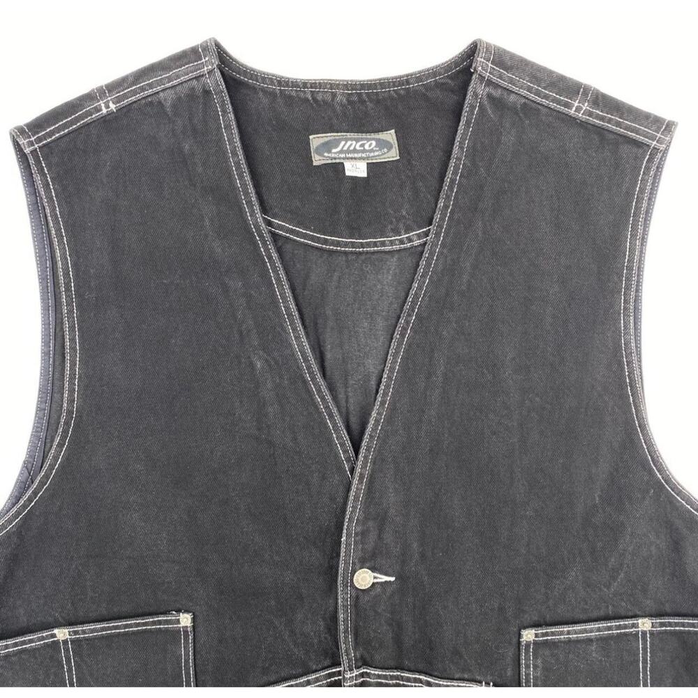 JNCO Black Denim Utility Vest M White Contrast Stitch Y2K Skate Carpenter - Picture 5 of 12